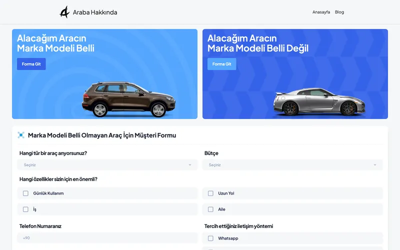 Araba Hakkında web sitesi ekran görüntüsü