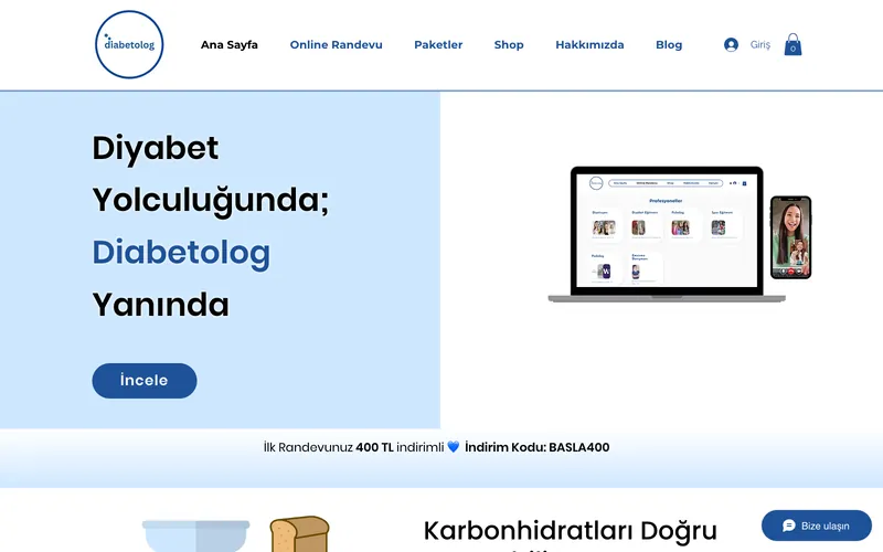 Diabetolog web sitesi ekran görüntüsü