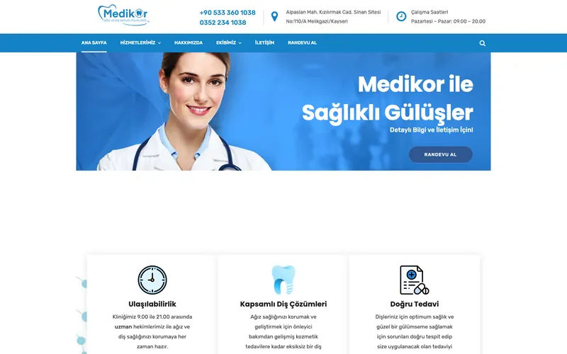 MedikOr Diş web sitesi ekran görüntüsü