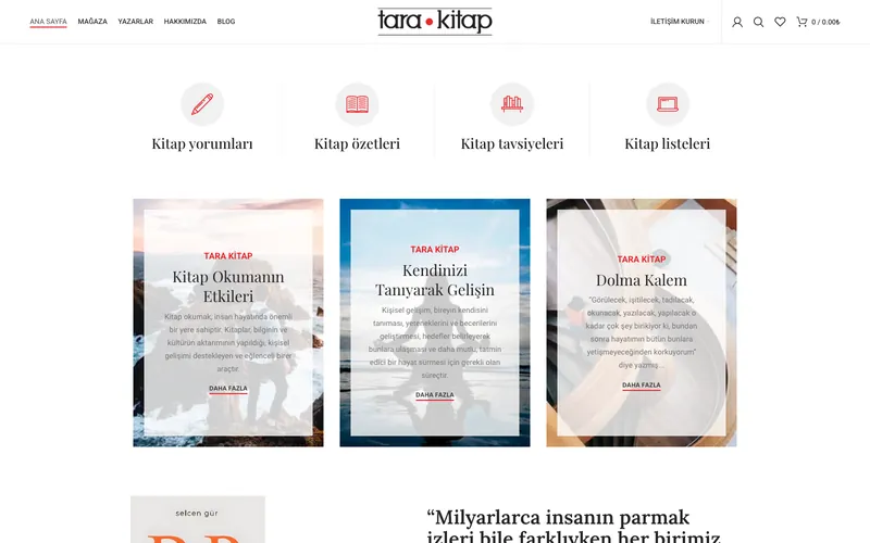 Tara Kitap web sitesi ekran görüntüsü